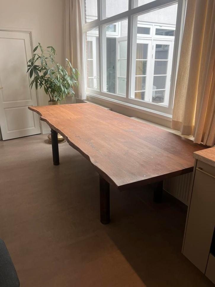 Eiken boomstam tafelblad 280x100 cm – massief & uniek, Huis en Inrichting, Tafels | Eettafels, Zo goed als nieuw, 50 tot 100 cm