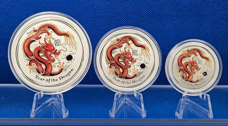 (10317-19) AUSTRALIA  SETJE LUNAR II  RED DRAGON 2012 COLOR, Postzegels en Munten, Munten | Oceanië, Setje, Zilver, Ophalen of Verzenden