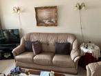 Zalmkleurige beige leren 2,5 zits bank, Huis en Inrichting, Banken | Complete zithoeken, Ophalen, Gebruikt, Leer