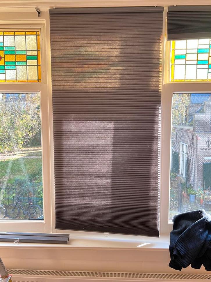 3 Antraciet Plissé Vouwgordijnen 169 h x 0,80 h, Huis en Inrichting, Stoffering | Gordijnen en Lamellen, Gebruikt, 150 tot 200 cm