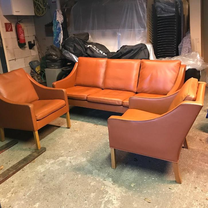 Vintage Borge Mogensen Fredericia 2209 bank 2 fauteuils 2207, Huis en Inrichting, Fauteuils, Gebruikt, 75 tot 100 cm, Ophalen