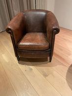 2 bruin leder Fauteuils, Ophalen, Gebruikt, 50 tot 75 cm, Leer