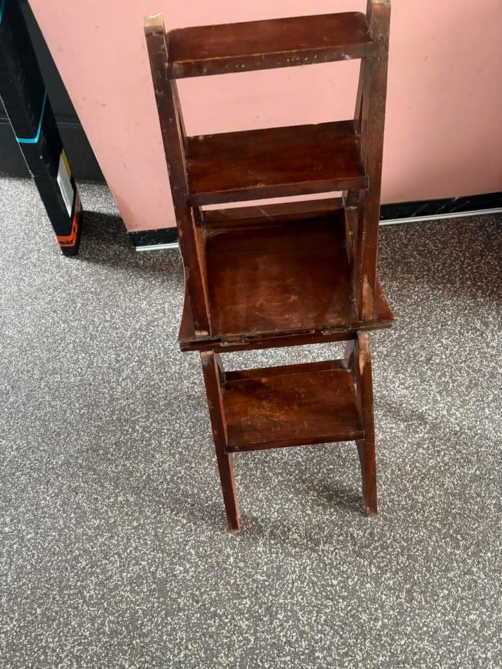 Vintage Bibliotheek Stoel / Trap, Huis en Inrichting, Stoelen, Gebruikt, Eén, Hout, Bruin, Ophalen of Verzenden