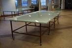 Grote industriële werktafel/projecttafel – glazen bovenplaat, Doe-het-zelf en Verbouw, Werkbanken, Ophalen, Gebruikt, 170 cm of meer