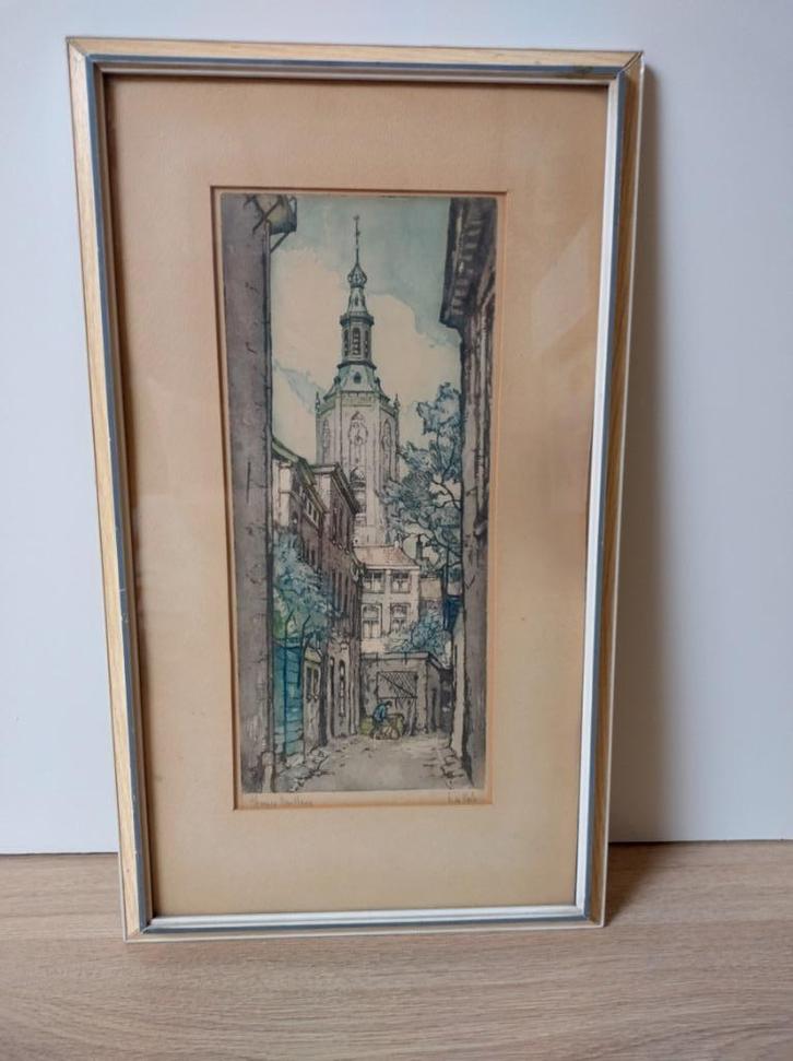 Aquarel Steegje Den Haag, Antiek en Kunst, Kunst | Schilderijen | Klassiek, Verzenden