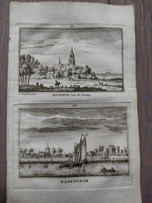 167/168/ Werkendam en Asperen Kopergravure 18e Eeuw, Antiek en Kunst, Kunst | Etsen en Gravures, Ophalen of Verzenden