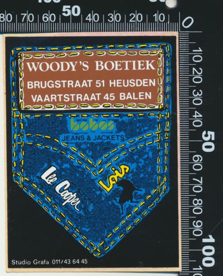 Sticker: Woodys Boetiek - Heusden - Balen, Verzamelen, Stickers, Zo goed als nieuw, Bedrijf of Vereniging, Ophalen of Verzenden