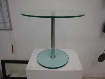 Glazen rond bijzet/salontafeltje met dik glas en chroom beschikbaar voor biedingen