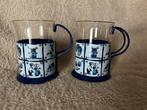 Theeglazen in metalen houders met Hollands decor € 5,00, Huis en Inrichting, Keuken | Servies, Glas of Glazen, Gebruikt, Ophalen of Verzenden