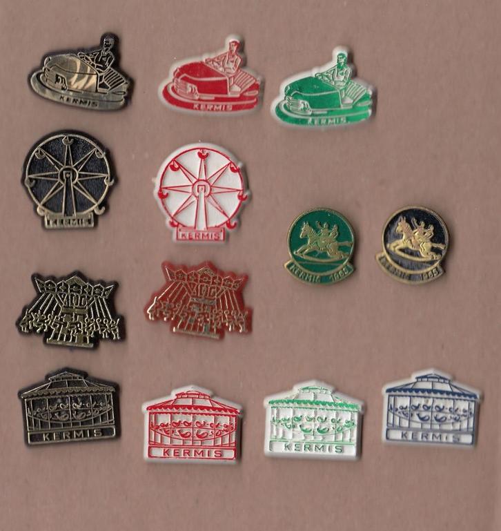 Kermis speldjes Draaimolen Botsautos Reuzenrad, Verzamelen, Speldjes, Pins en Buttons, Gebruikt, Speldje of Pin, Overige onderwerpen