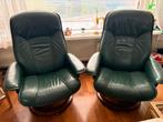2 groene leren fauteuils, Huis en Inrichting, Ophalen, Gebruikt, 50 tot 75 cm, Leer