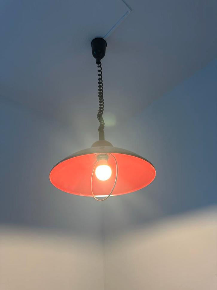 Vintage Bordeaux Rode Plafondlamp, Huis en Inrichting, Lampen | Hanglampen, Gebruikt, Minder dan 50 cm, Metaal, Ophalen of Verzenden