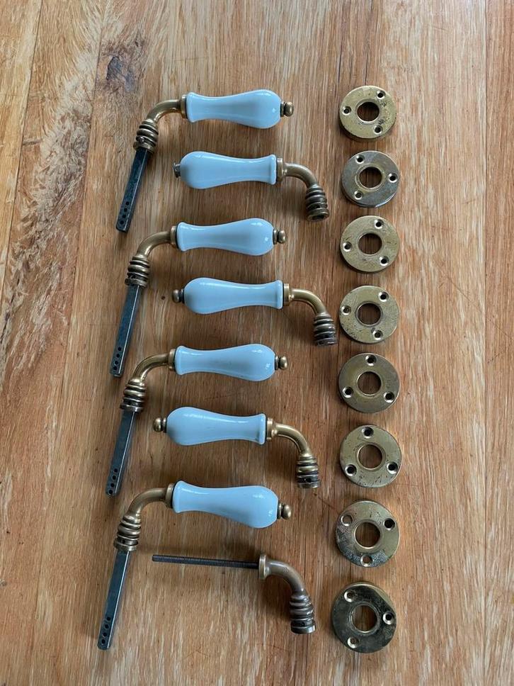 Porseleinen/koper klinken, Doe-het-zelf en Verbouw, Hang- en Sluitwerk, Gebruikt, Klink of Kruk, Koper of Messing, Ophalen of Verzenden