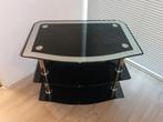 TV Standaard Meubel Glazen Zwart Zilver 3 Niveaus , Ophalen, Gebruikt, 50 tot 100 cm, Glas