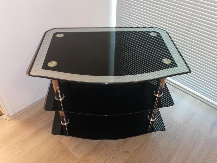 TV Standaard Meubel Glazen Zwart Zilver 3 Niveaus , Huis en Inrichting, Kasten | Televisiemeubels, Gebruikt, Minder dan 100 cm