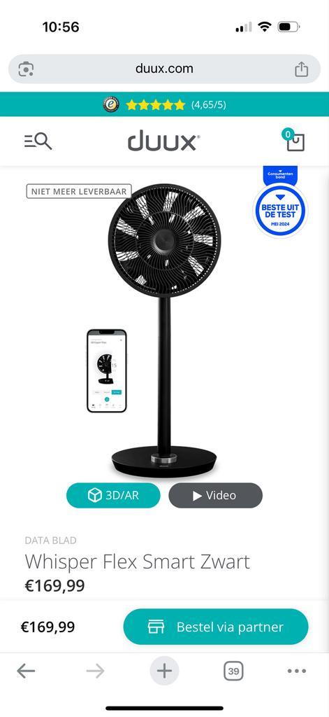 Duux Whisper Flex Smart - 3 stuks (2x Zwart, 1x Wit), Witgoed en Apparatuur, Ventilatoren, Zo goed als nieuw, Statiefventilator