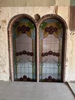 Art Nouveau Glas-in-lood Ramen - Set van Twee, Antiek en Kunst, Antiek | Glas en Kristal, Ophalen of Verzenden