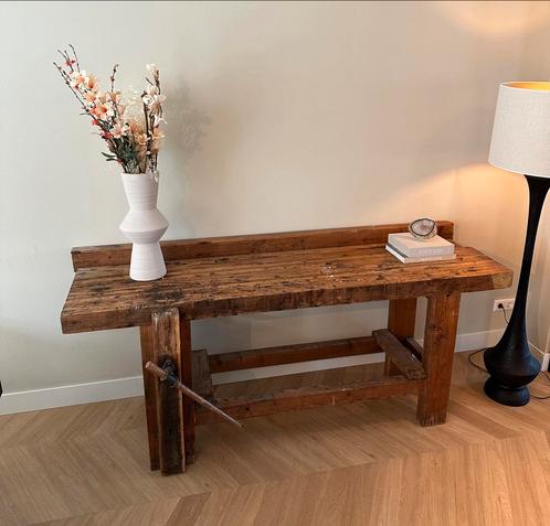 Unieke antieke vintage werkbank 210 cm, Huis en Inrichting, Tafels | Sidetables, Zo goed als nieuw, 200 cm of meer, Rechthoekig