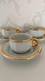 Pillivuyt France - set van 3 kopjes & schoteltjes wit goud, Ophalen of Verzenden