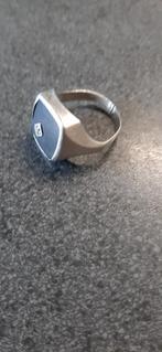 Zilveren 929 zegelring met onix en steentje maat 18/19, 18 tot 19, Gebruikt, Ophalen of Verzenden, Dame of Heer