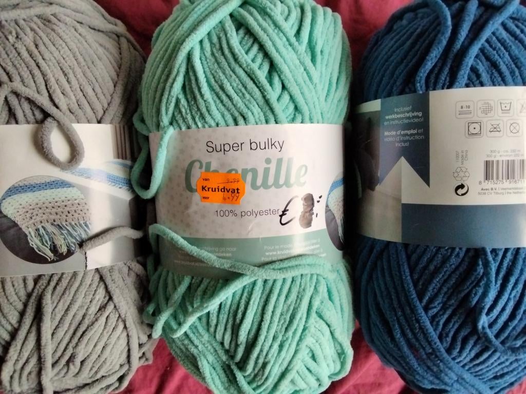 Super Bulky Chenille Wol - Nieuw! 3 kleuren, Ophalen of Verzenden, Nieuw, Breien of Haken, Wol of Garen