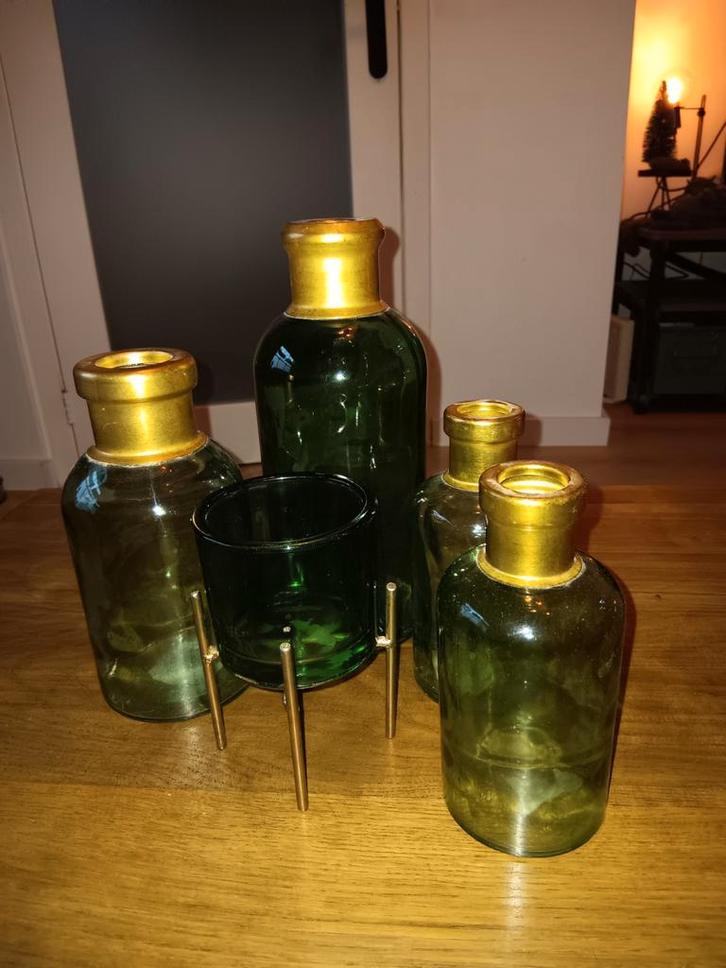 Groene glazen vazen set, Huis en Inrichting, Woonaccessoires | Vazen, Ophalen of Verzenden