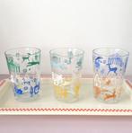 vintage GLAZEN limonadeglazen fifties mid century hertjes, Frisdrankglas, Gebruikt, Ophalen of Verzenden