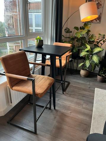 Bartafel met 2 Barkrukken - Leer & Metaal beschikbaar voor biedingen