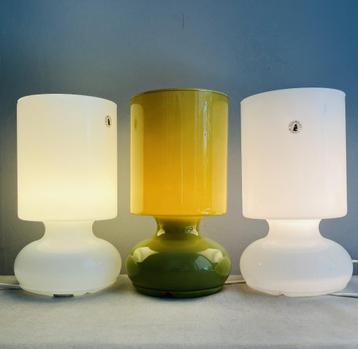 Lykta Ikea vintage tafellampen glas 2x wit 1x olijf nineties beschikbaar voor biedingen