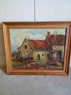 Antiek olieverfschilderij boerderij J. Schipper, Antiek en Kunst, Kunst | Schilderijen | Klassiek, Verzenden