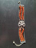 Stalen armband met bloedkoraal, Sieraden, Tassen en Uiterlijk, Armbanden, Gebruikt, Staal, Ophalen of Verzenden, Met bedels of kralen