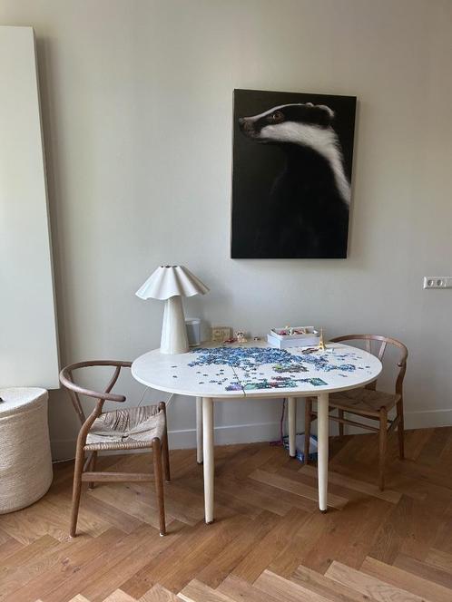 tafel rond/ovaal beige, Huis en Inrichting, Tafels | Sidetables, Gebruikt, 75 cm of meer, 150 tot 200 cm, Ovaal, Ophalen