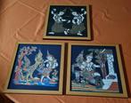 3 Prachtige schilderijen - stof - Thailand, Antiek en Kunst, Ophalen of Verzenden
