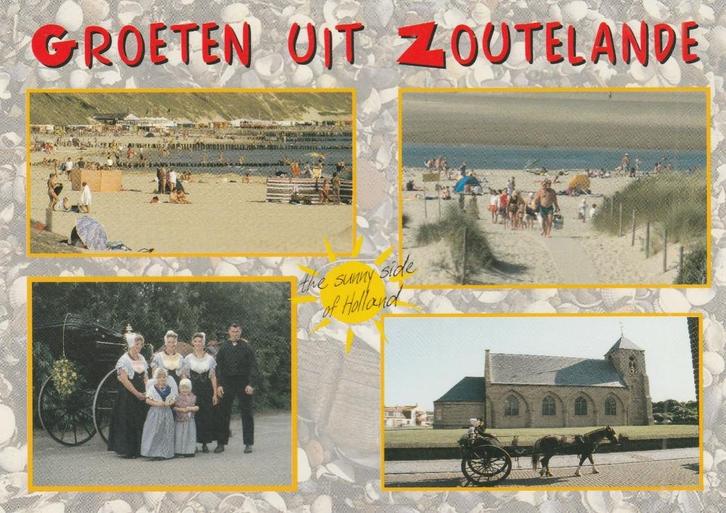 ZOUTELANDE Strand Klederdracht Kerk Groeten, Verzamelen, Ansichtkaarten | Nederland, Gelopen, Zeeland, 1980 tot heden, Verzenden