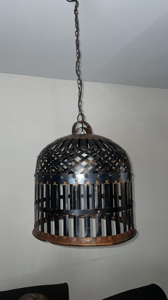 Industriële kooihanglamp, Huis en Inrichting, Lampen | Hanglampen, Ophalen, Gebruikt, Metaal, Minder dan 50 cm