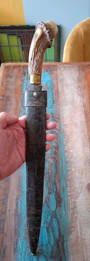 Duitse jachtdolk dolk hartsvanger origineel lederen schede, Verzamelen, Militaria | Tweede Wereldoorlog, Landmacht, Mes of Dolk