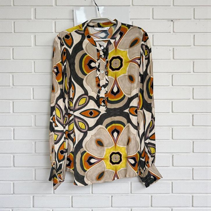 Summum Blouse Maat 38 Beige Multikleur Retro Bloemen Print, Kleding | Dames, Blouses en Tunieken, Zo goed als nieuw, Maat 38/40 (M)