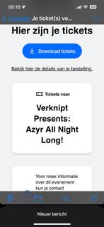 Verknipt Azyr all night long tickets, Tickets en Kaartjes, Evenementen en Festivals, Drie personen of meer