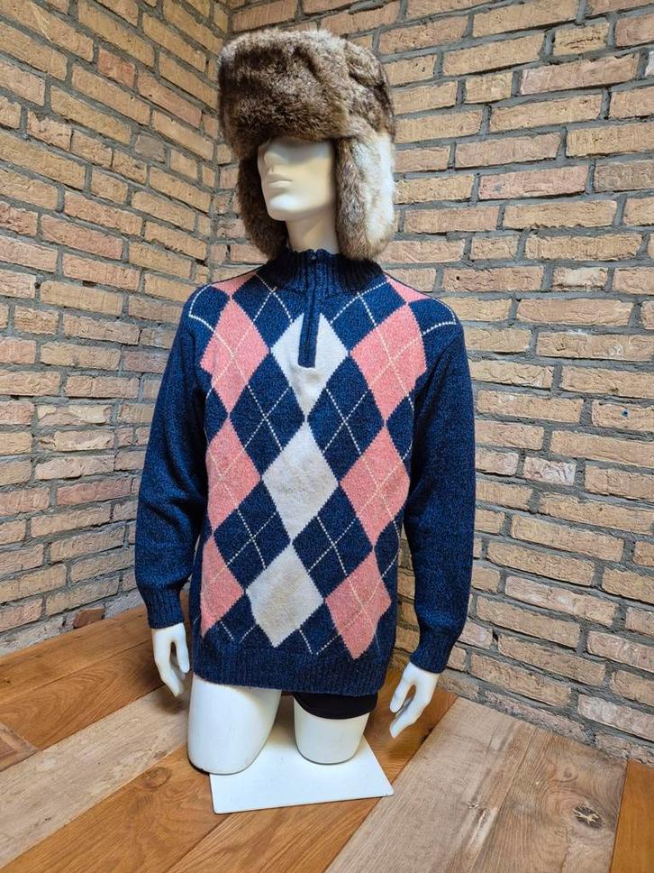 Warme Trui Wol Kasjmier ruitjespatroon gebreid duurzaam, Kleding | Heren, Truien en Vesten, Zo goed als nieuw, Maat 52/54 (L)