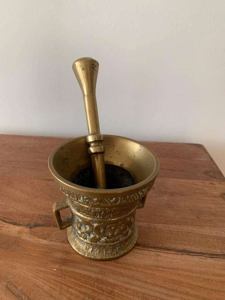 koperen vijzel met stamper, hoogte 8 cm, Antiek en Kunst, Antiek | Koper en Brons, Koper, Ophalen