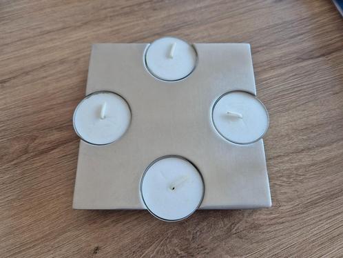 Waxinelichtjeshouder vierkant roestvrij staal 12x12 cm Zack, Huis en Inrichting, Woonaccessoires | Kandelaars en Kaarsen, Zo goed als nieuw
