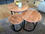Mangohout salontafel set van Goossens, Huis en Inrichting, Tafels | Salontafels, 50 tot 100 cm, Rond, Ophalen of Verzenden, Zo goed als nieuw
