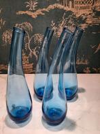 6 blauwe vaasjes, 3 modellen, Gebruikt, Blauw, Ophalen of Verzenden, Glas