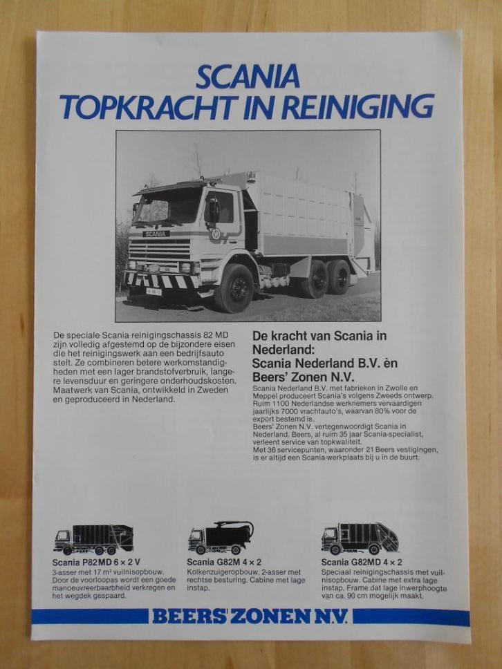 Scania Reiniging Truck Brochure 1985 82 P82 G82, Boeken, Auto's | Folders en Tijdschriften, Zo goed als nieuw, Overige merken