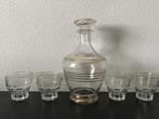 Brocante karaf met gouden banden en 4 glaasjes., Antiek en Kunst, Antiek | Glas en Kristal, Ophalen of Verzenden