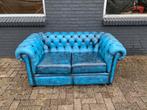 Stoere Chesterfield bank jeans blauw GRATIS BEZORGD, Gebruikt, 125 cm of meer, Leer, Ophalen of Verzenden