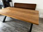 Stevige Eikenhouten Eettafel met Metalen Kruispoten, Ophalen, Gebruikt, 50 tot 100 cm, 150 tot 200 cm