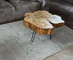 Boomstam bijzettafel - met stalen poten.Diameter 75cm, Gebruikt, Rond, Landelijk, 75 cm of meer