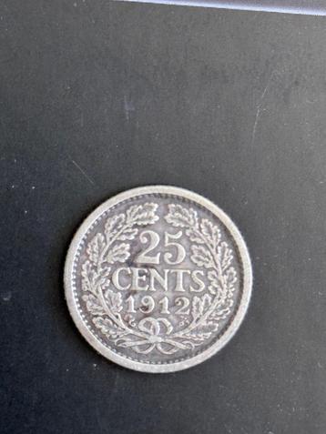 zilveren 25 cent Wilhelmina 1912 beschikbaar voor biedingen