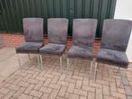 4 Antraciet Eetkamerstoelen Suède Look, Strak, Gebruikt, Ophalen of Verzenden, Vier